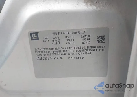 2015 Chevrolet Cruze 1Lt Auto from USA, damaged, VIN 1G1PC5SB7F7217734